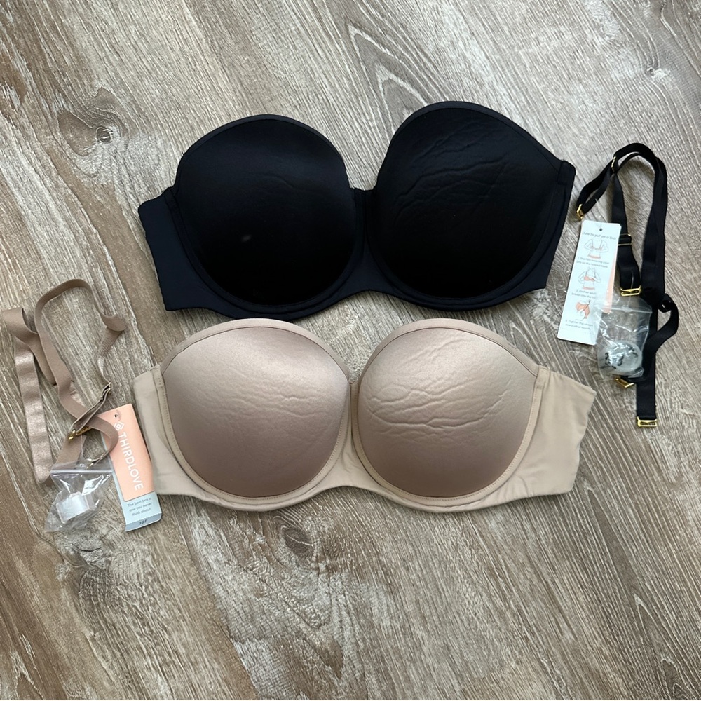 Thirdlove Women's Strapless Black and Tan Bras